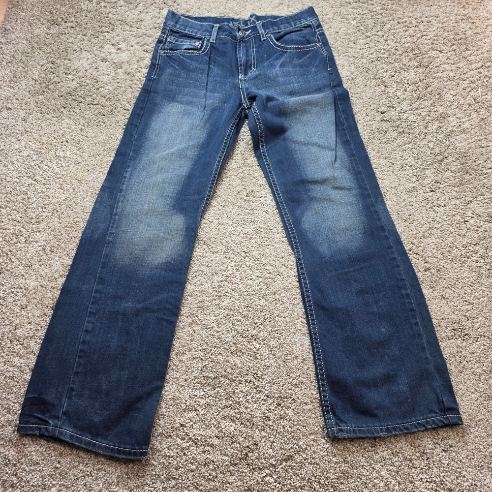 Helix Slim Boot Jeans Boys 16 Blue Dark Wash Contrast Stitch Denim Casual Kids